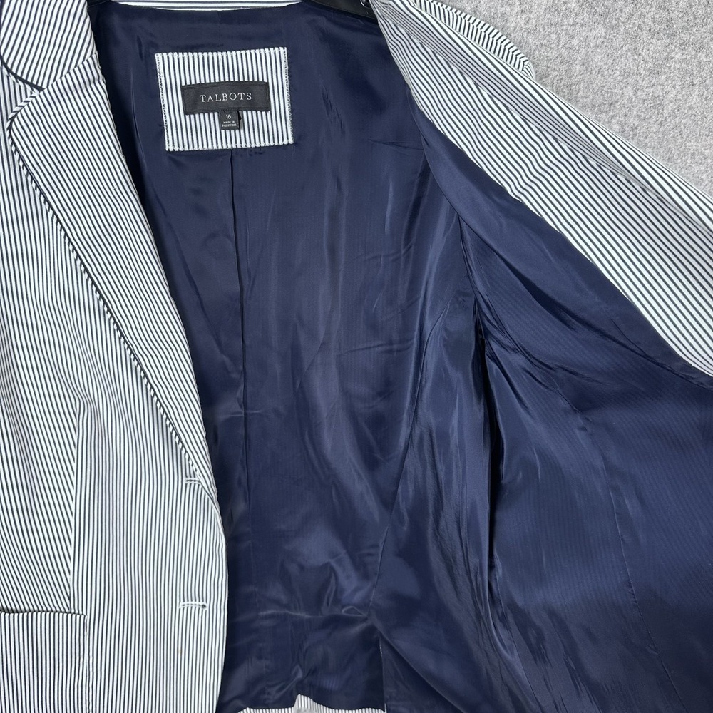 Talbots Size 16 Womens Blazer Pinstripe Blue Two Button Lined Work Long Sleeve - Picture 6 of 14
